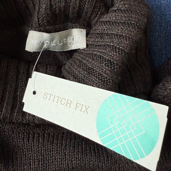 Evolution Stitch Fix Madi Cable Knit Turtleneck Sweater Sz Large Brown NWT - Picture 3 of 11